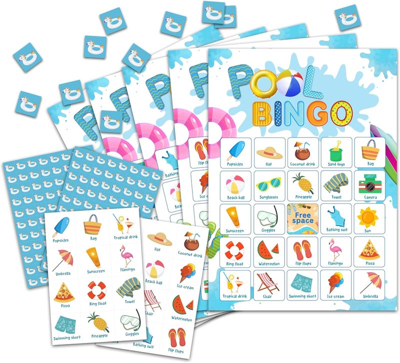 OZTEMETY Pool Party Bingo Card Game, Summer Bingo Game for Adults, Pool Party Supplies, Favors, Beach Party Decorations, Pool Birthday Games – 24 Players Bingo Game, C12 - Image 1